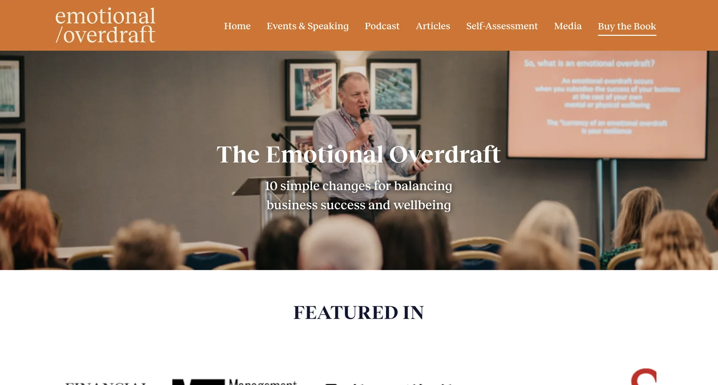 Emotional Overdraft website on desktop, screen 01