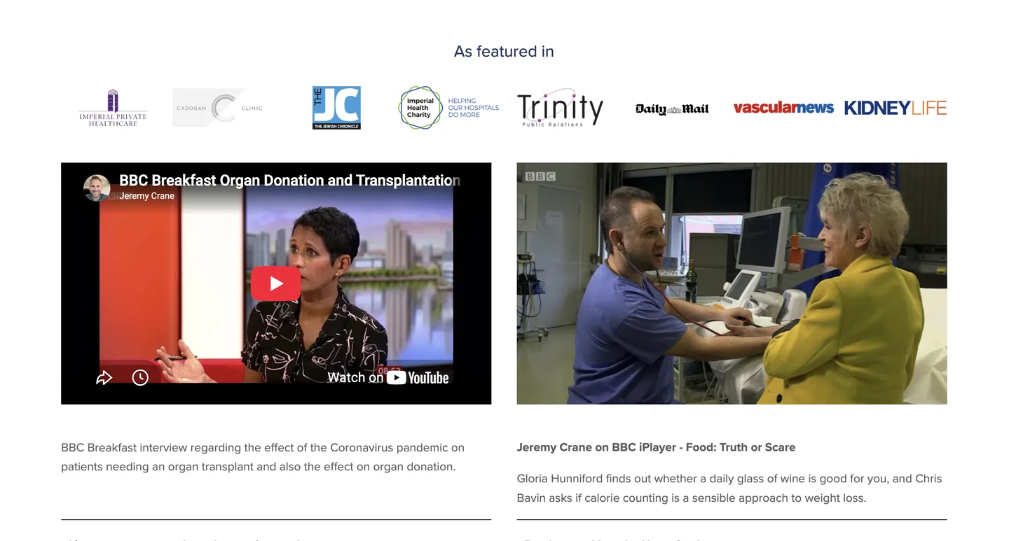 Transplant & Vascular website on desktop, screen 03