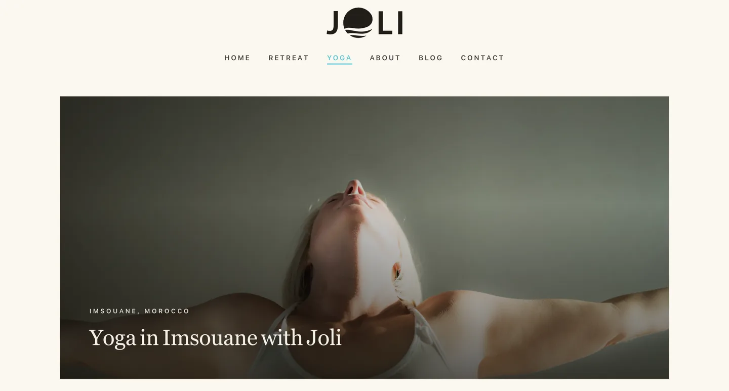 Yoga With Joli website on desktop, screen 01