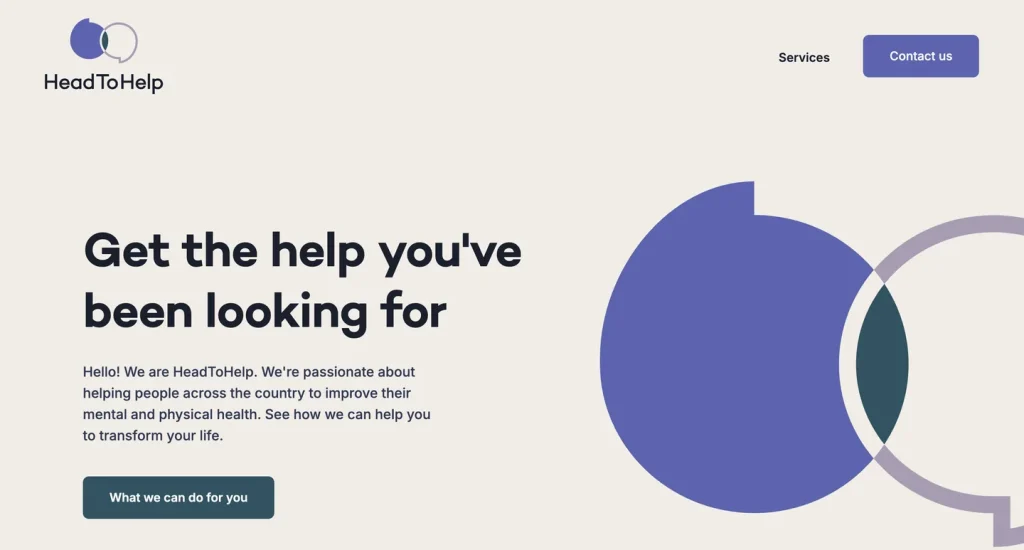 HeadToHelp website on desktop, screen 01