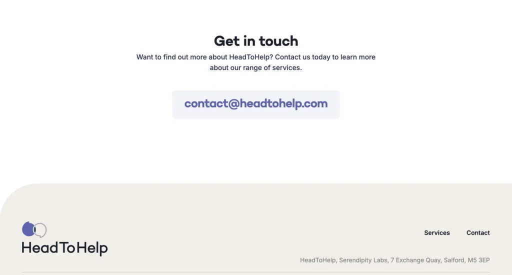HeadToHelp website on desktop, screen 02