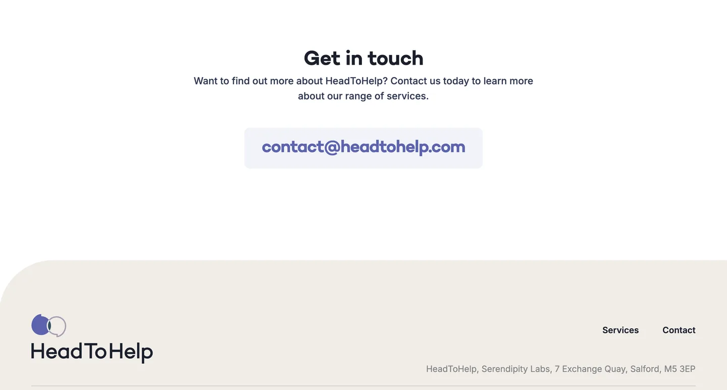 HeadToHelp website on desktop, screen 02