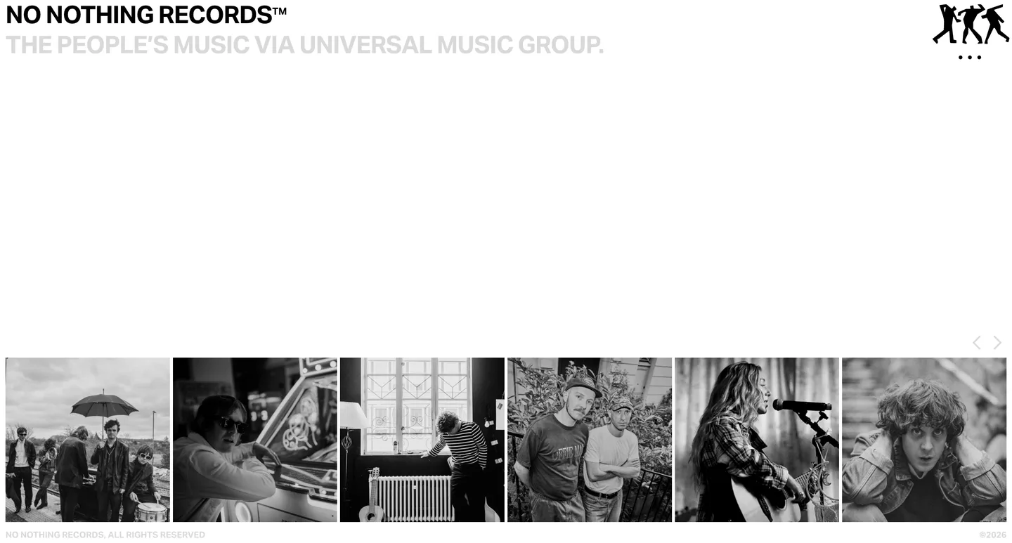 No Nothing Records website on desktop, screen 01