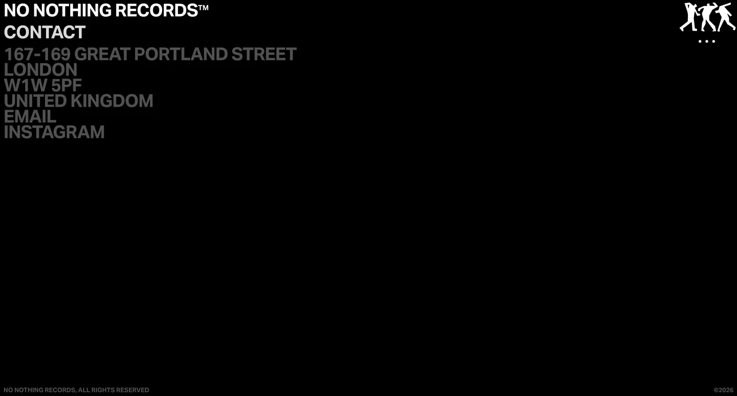 No Nothing Records website on desktop, screen 02