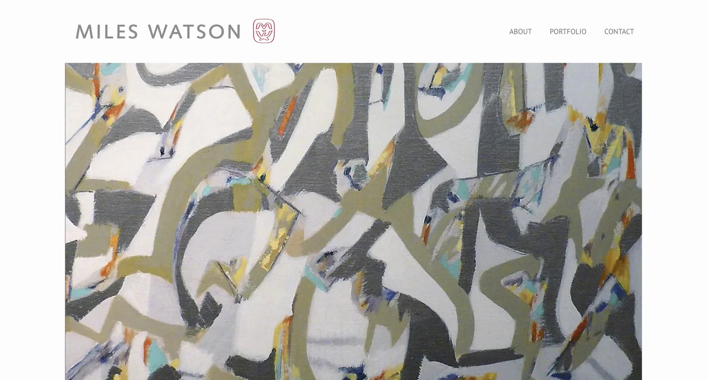 Miles Watson website homepage with a large abstract painting
