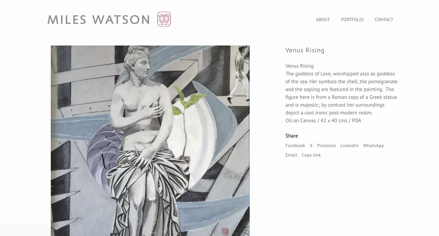 Miles Watson artwork page for Venus Rising with gallery and share links