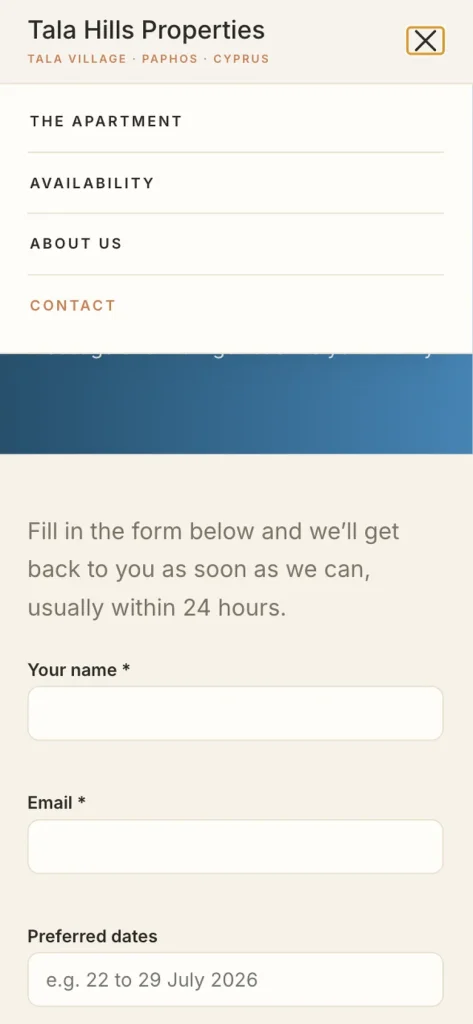 Tala Hills Properties website on mobile, screen 06